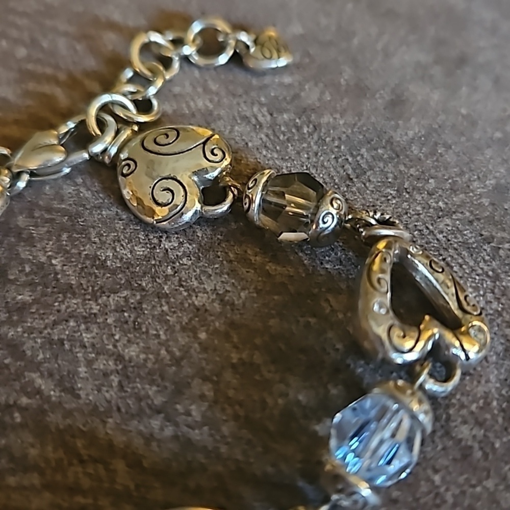 BRIGHTON Heartland Silver Plated Heart Crystal Link Coquette Bracelet - Picture 5 of 8